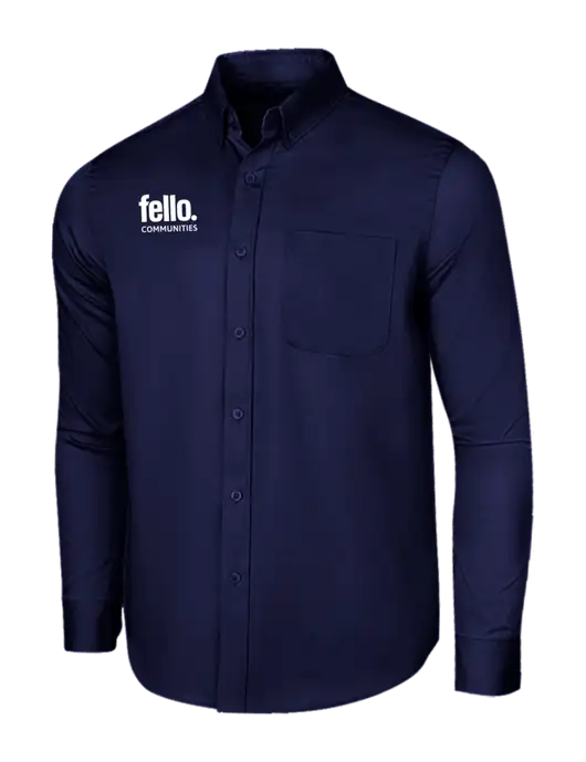 Long Sleeve Navy Superpro React Twill Shirt w/Fello Communities Logo