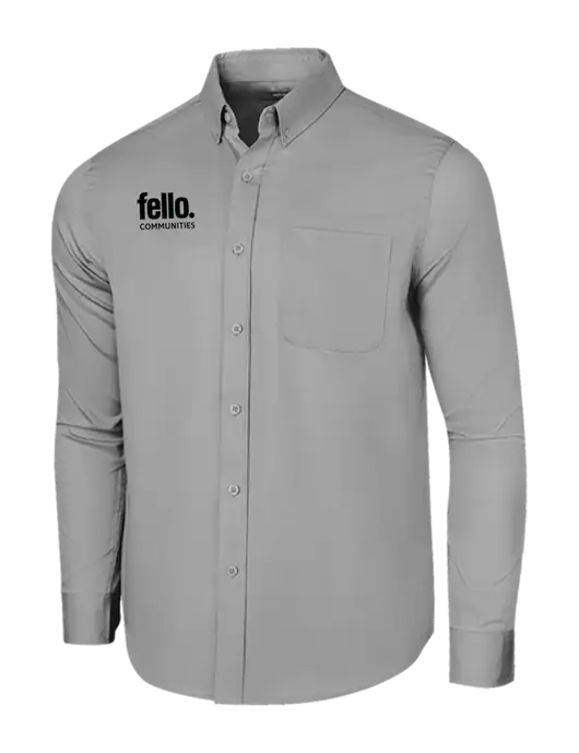 Long Sleeve Light Grey Superpro React Twill Shirt w/Fello Communities Logo