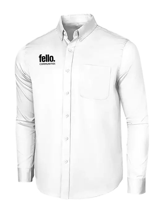 Long Sleeve White Superpro React Twill Shirt w/Fello Communities Logo