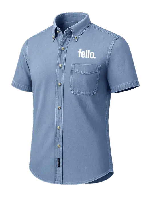 Short Sleeve Light Blue Denim Shirt w/Fello. Logo