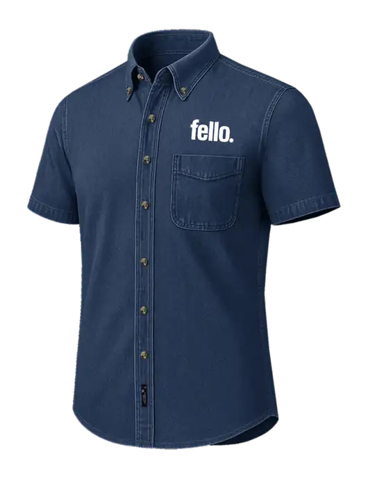 Short Sleeve Navy Denim Shirt w/Fello. Logo