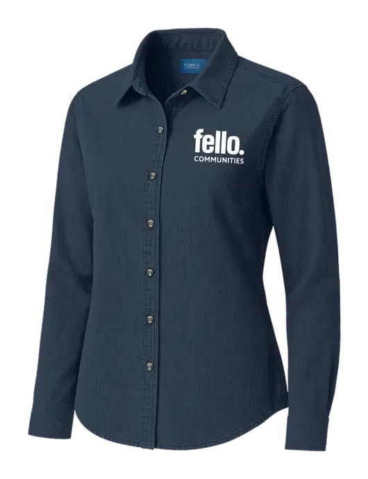 Womens Long Sleeve Light Navy Denim Shirt
 w/Fello Communities Logo
