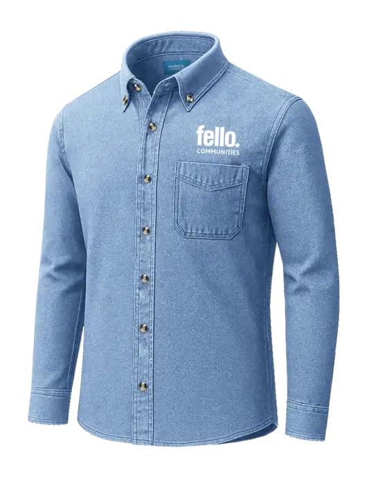 Long Sleeve Light Blue Denim Shirt
 w/Fello Communities Logo