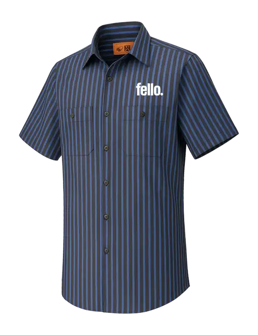 Red Kap Short Sleeve Striped Dark Grey/Royal Blue Industrial Work Shirt w/Fello. Logo