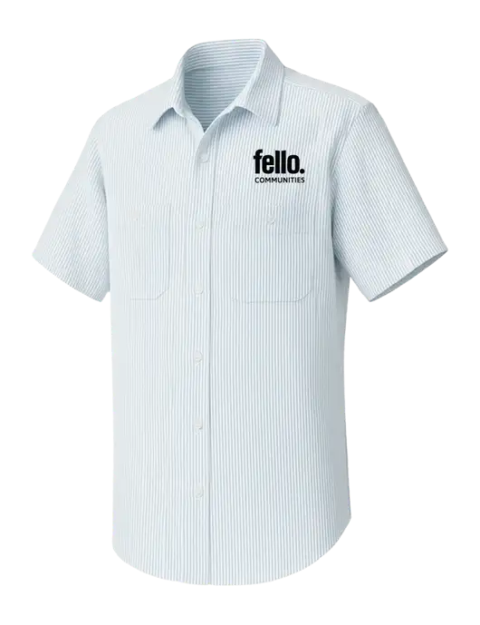 Red Kap Short Sleeve Striped White/Blue Industrial Work Shirt w/Fello Communities Logo
