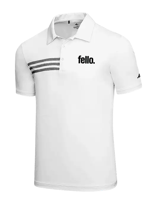 Adidas White 3 Stripes Chest Polo w/Fello. Logo
