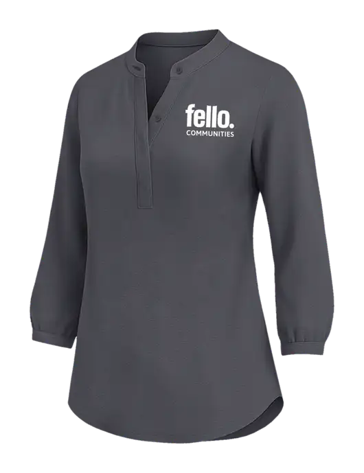 Womens Three Quarter-Sleeve Textured Dark Grey Crepe Tunic w/Fello Communities Logo