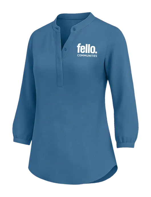 Womens Three Quarter-Sleeve Textured Light Navy Crepe Tunic w/Fello Communities Logo