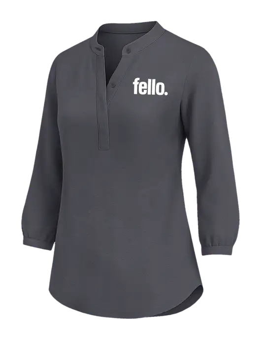 Womens Three Quarter-Sleeve Textured Dark Grey Crepe Tunic w/Fello. Logo