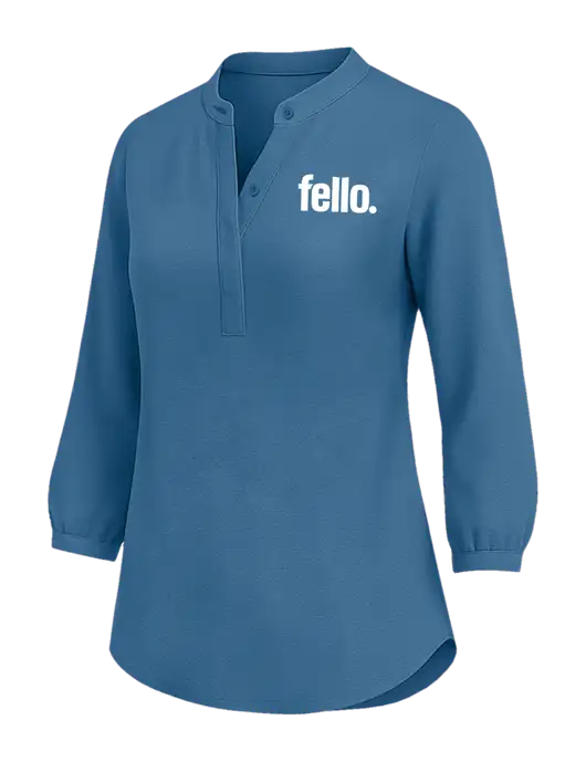 Womens Three Quarter-Sleeve Textured Light Navy Crepe Tunic w/Fello. Logo