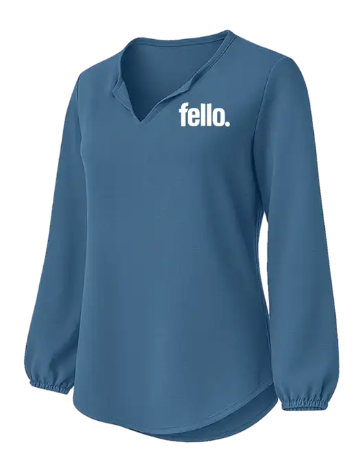 Womens Textured Light Navy Crepe Blouse w/Fello. Logo