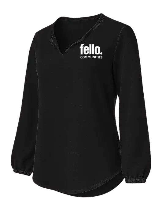 Womens Textured Black Crepe Blouse w/Fello Communities Logo