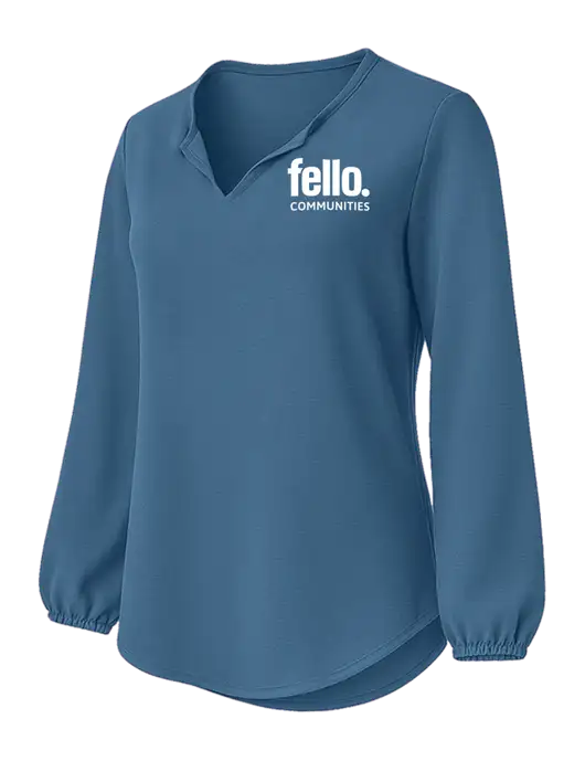 Womens Textured Light Navy Crepe Blouse w/Fello Communities Logo