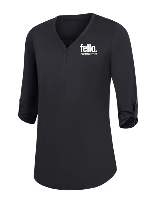 Womens Black City Stretch 3/4-Sleeve Tunic w/Fello Communities Logo