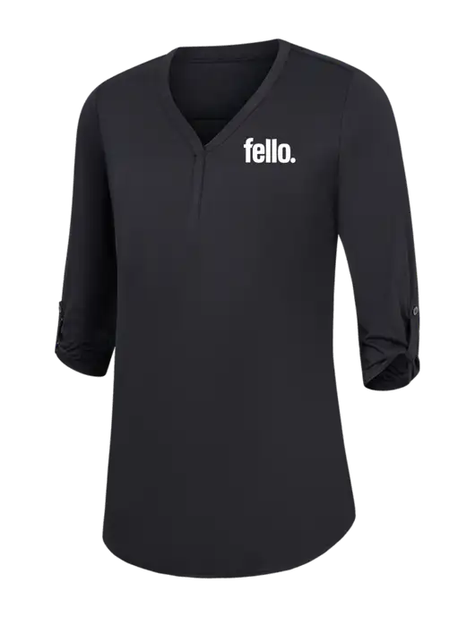 Womens Black City Stretch 3/4-Sleeve Tunic w/Fello. Logo