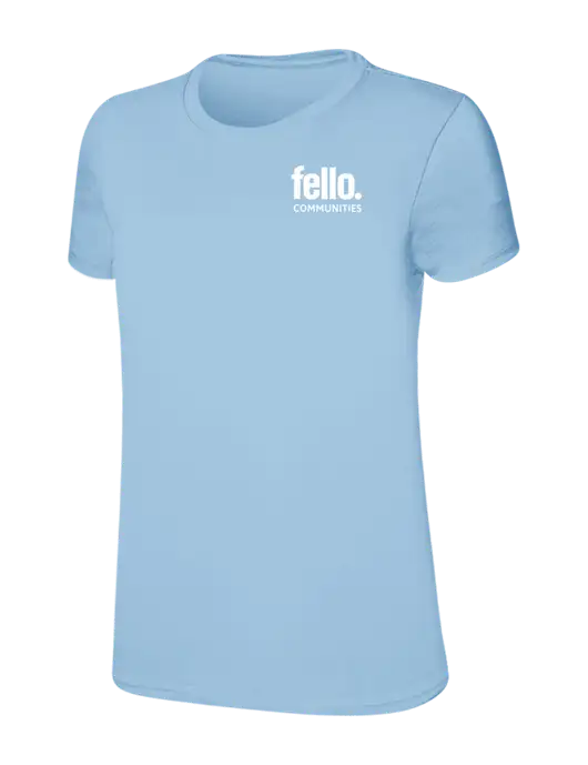 Womens Ring Spun Light Blue 4.5 oz T-Shirt w/Fello Communities Logo