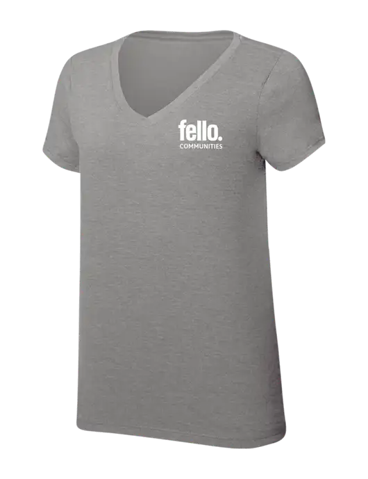 Womens Simply Soft V-Neck Grey Frost 4.5oz  Poly/Combed Ring Spun Cotton T-Shirt w/Fello Communities Logo