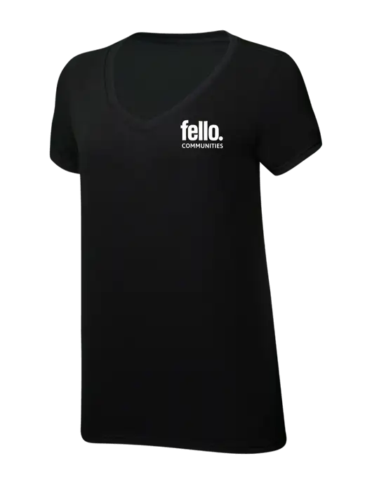 Womens Simply Soft V-Neck Black 4.5oz  Poly/Combed Ring Spun Cotton T-Shirt w/Fello Communities Logo