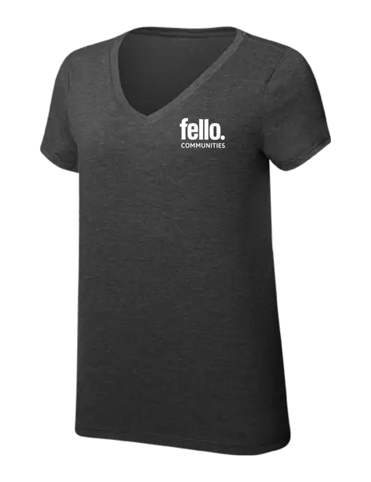 Womens Simply Soft V-Neck Black Frost 4.5oz  Poly/Combed Ring Spun Cotton T-Shirt w/Fello Communities Logo