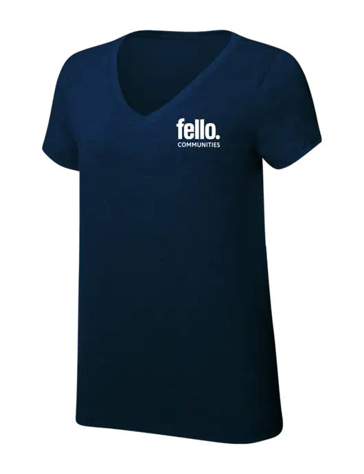 Womens Simply Soft V-Neck New Navy 4.5oz  Poly/Combed Ring Spun Cotton T-Shirt w/Fello Communities Logo