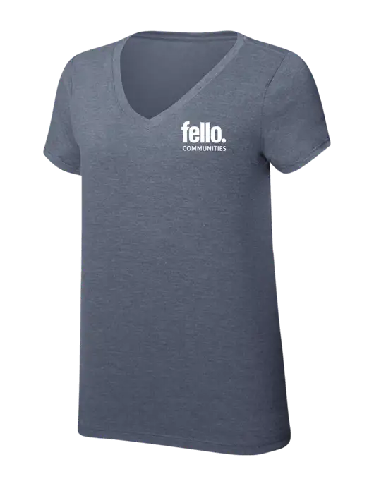 Womens Simply Soft V-Neck Navy Frost 4.5oz  Poly/Combed Ring Spun Cotton T-Shirt w/Fello Communities Logo