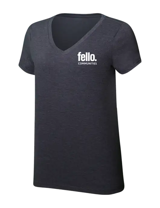 Womens Simply Soft V-Neck Heather Charcoal 4.5oz  Poly/Combed Ring Spun Cotton T-Shirt w/Fello Communities Logo