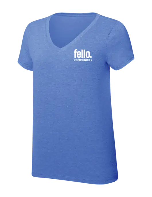 Womens Simply Soft V-Neck Royal Frost 4.5oz  Poly/Combed Ring Spun Cotton T-Shirt w/Fello Communities Logo