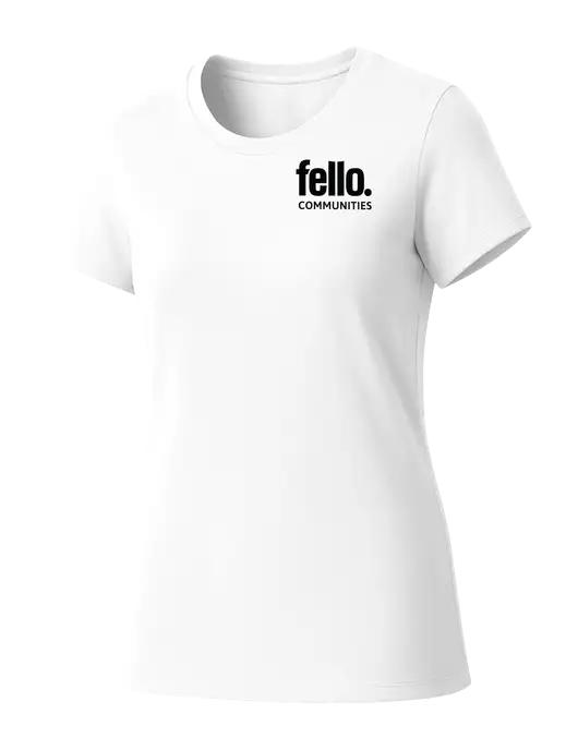 Womens Seriously Soft White T-Shirt w/Fello Communities Logo