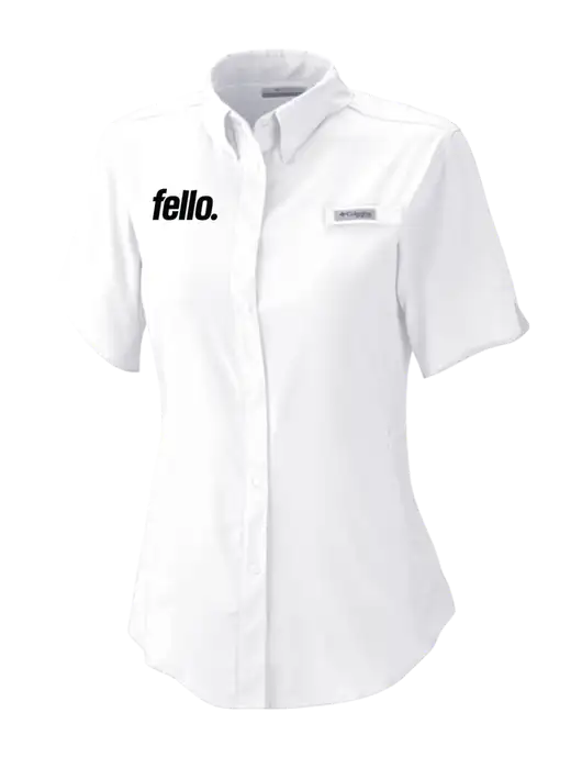 Columbia White Womens PFG Tamiami II Short Sleeve Shirt w/Fello. Logo