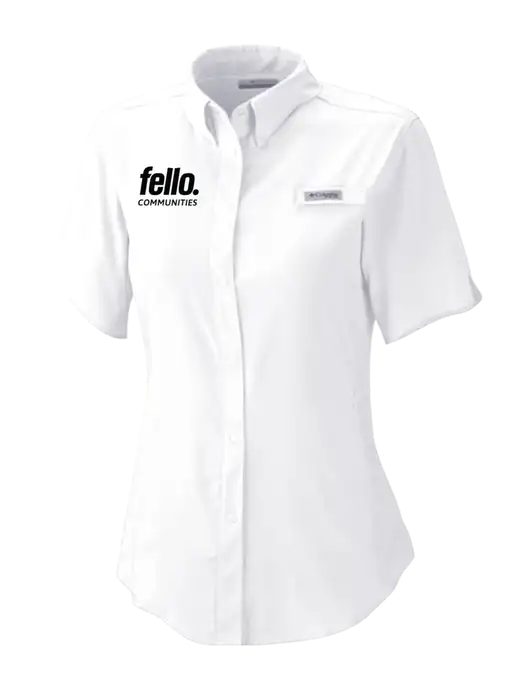 Columbia White Womens PFG Tamiami II Short Sleeve Shirt w/Fello Communities Logo
