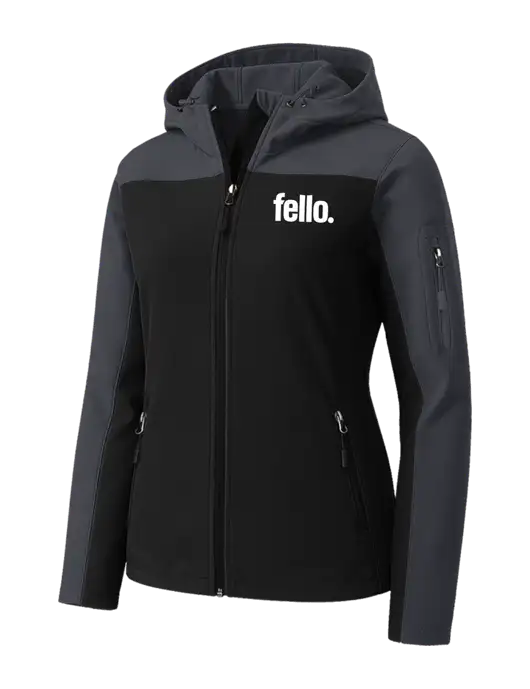 Womens Hooded Core Dark Grey/Black Soft Shell Jacket w/Fello. Logo