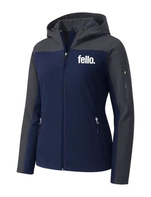 Womens Hooded Core Navy/Dark Grey Soft Shell Jacket w/Fello. Logo