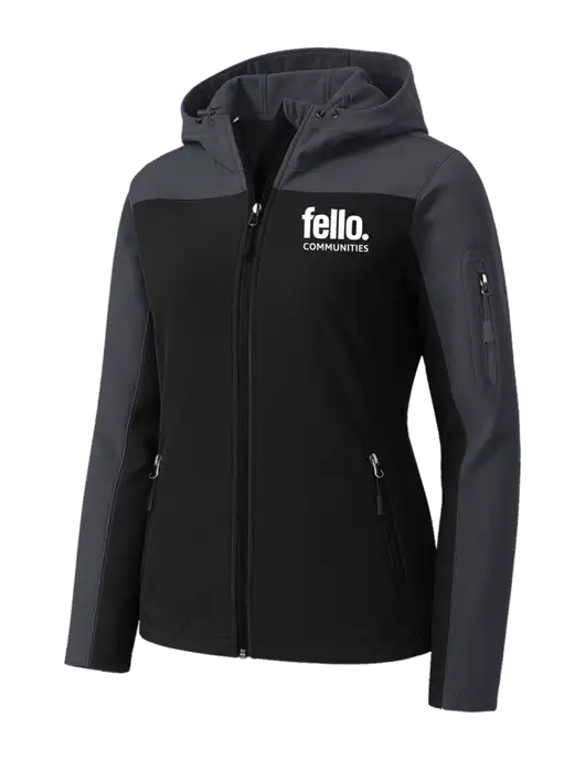 Womens Hooded Core Dark Grey/Black Soft Shell Jacket w/Fello Communities Logo