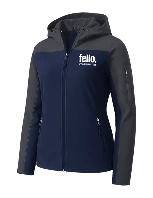 Womens Hooded Core Navy/Dark Grey Soft Shell Jacket w/Fello Communities Logo
